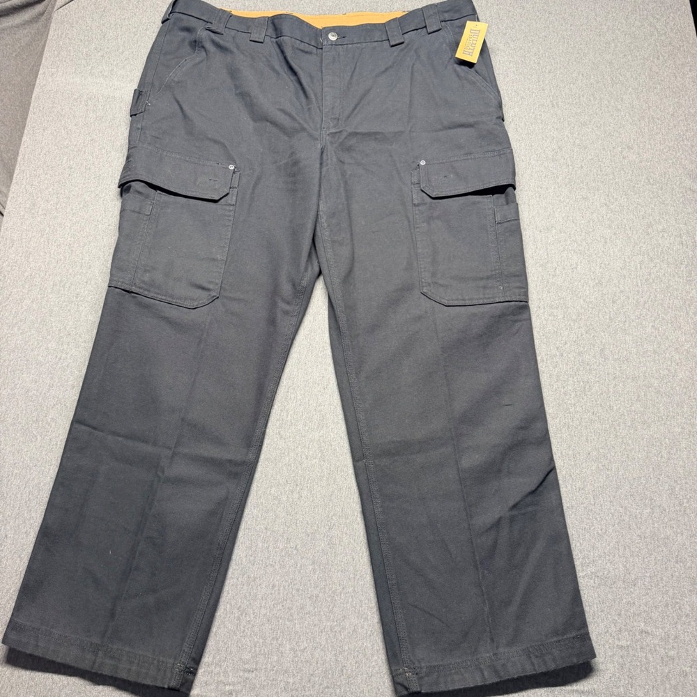 Duluth Trading Co Fire Hose Cargo Work Pants Mens 46x32 Black Canvas Heavy Duty